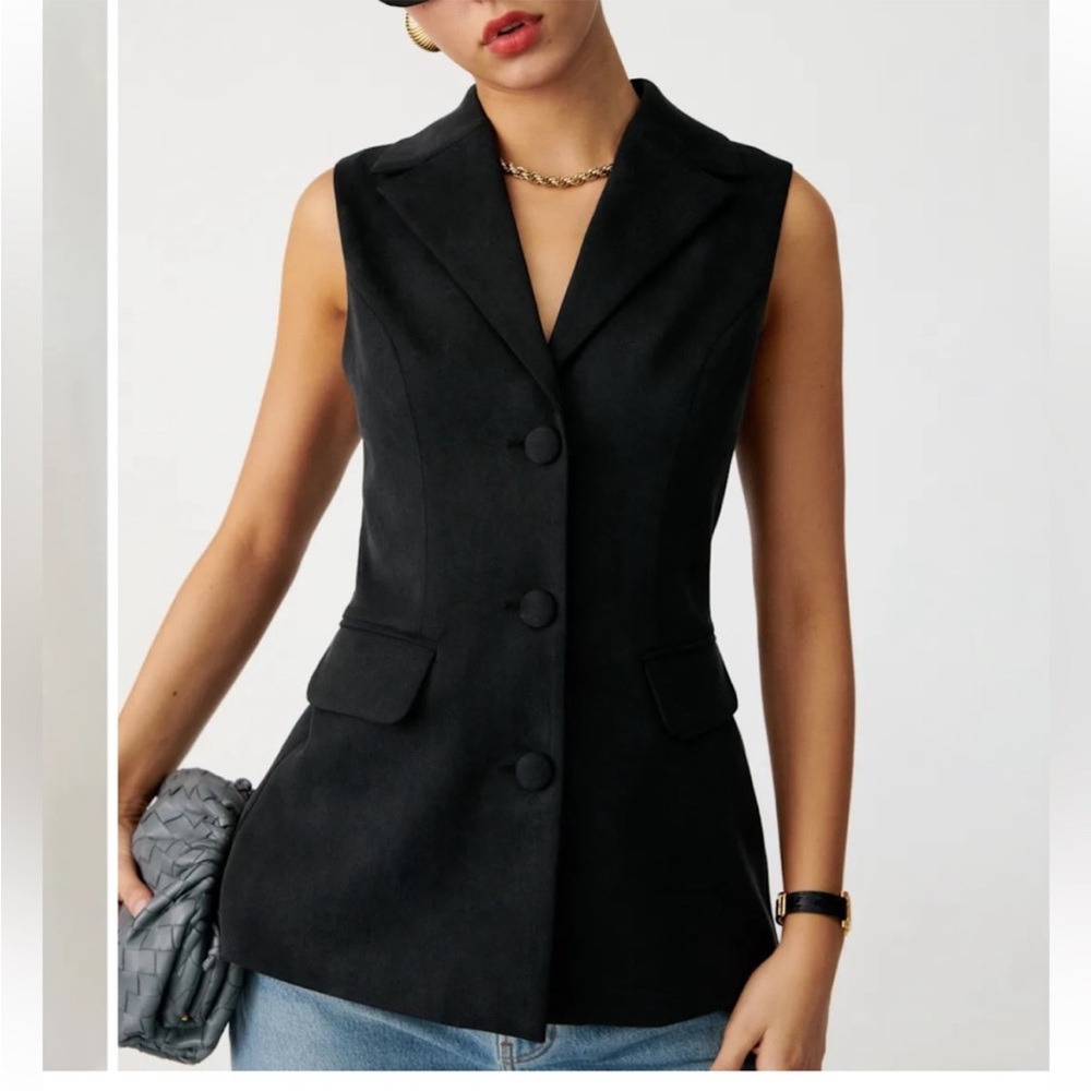Reformation Black Sleeveless Tailored Vest